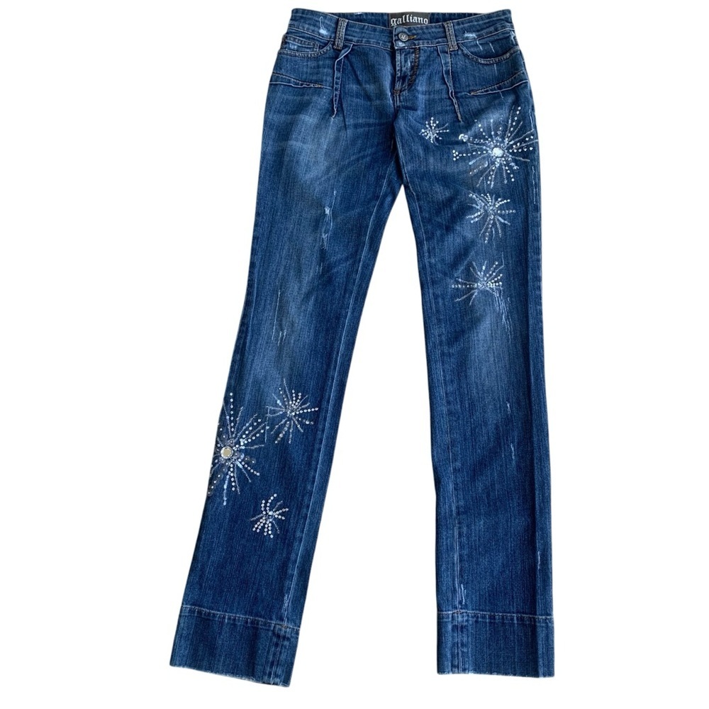 GALLIANO Flare Leg Jeans with Starburst Embellishments - Size‎ 27
